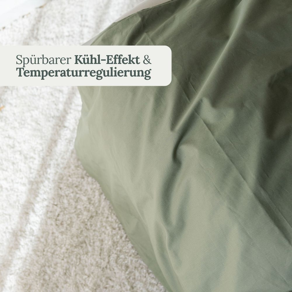 Ecke olivgrüner Perkal-Bettwäsche – spürbarer Kühl-Effekt und Temperaturregulierung